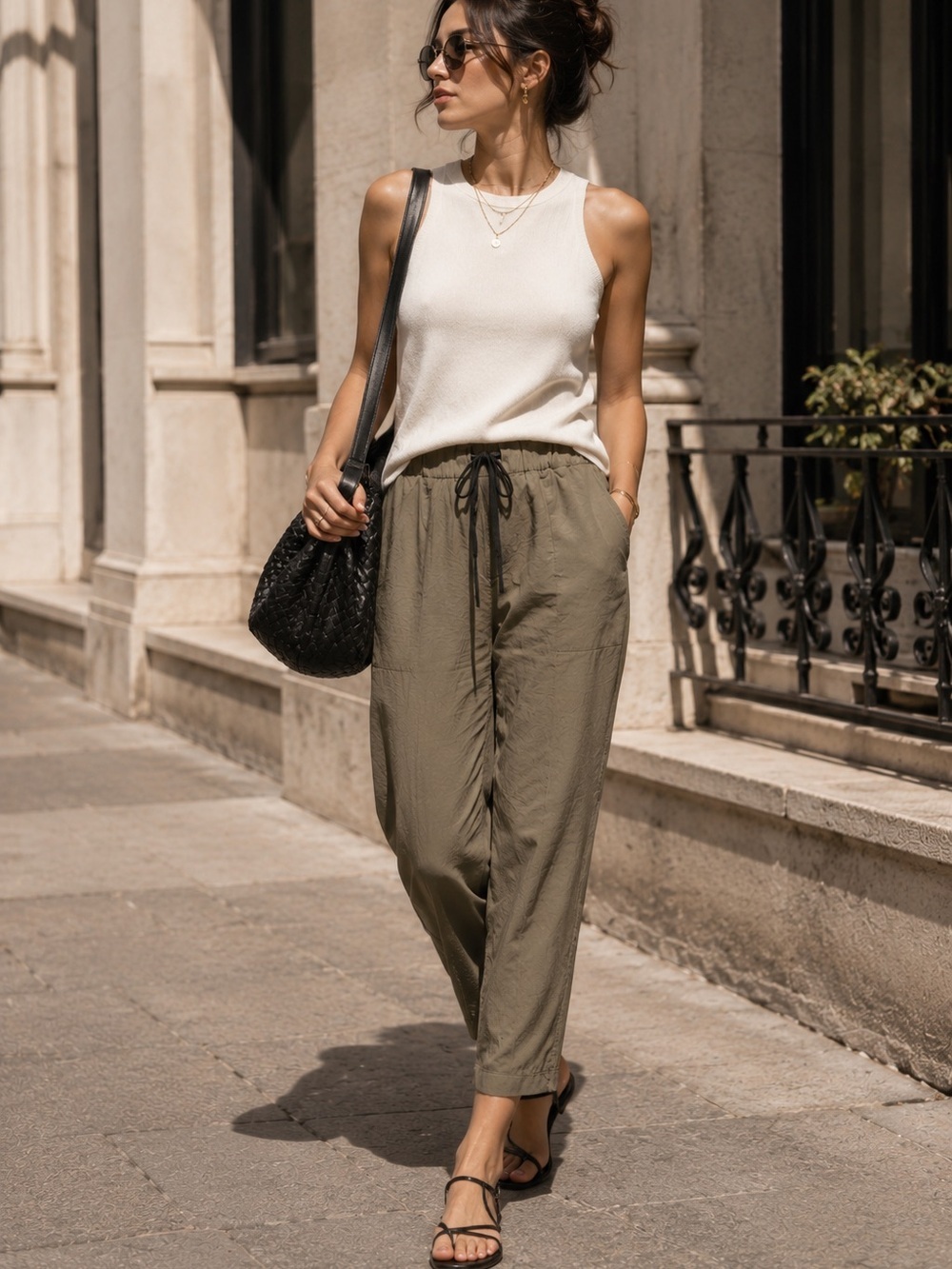 Babaton Linen Blend Pull On Pants Size S Relaxed Minimalist Trousers Office Chic